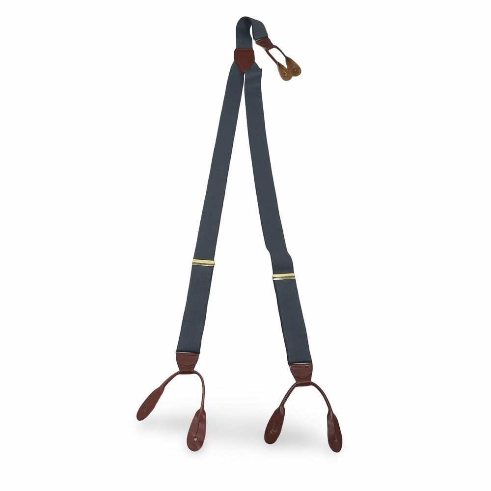 CAS West Germany Mens Gray Elastic Leather Button End Suspenders Y-Back Braces